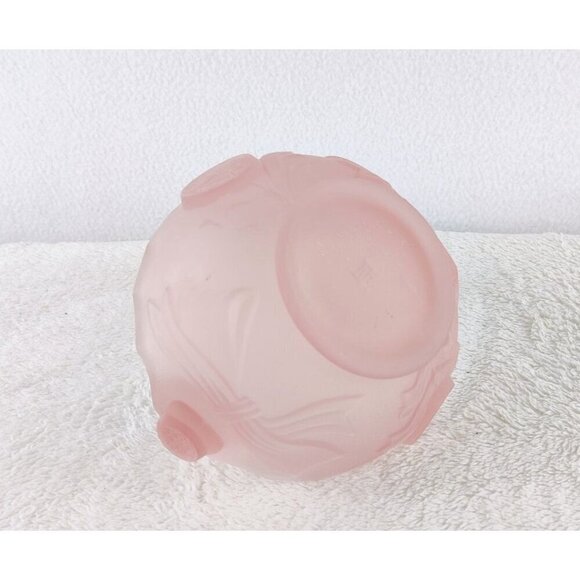 Lenox Imperial Pink Satin Glass Basket Split Handle 5" Button&Bows Pattern 80s - Picture 5 of 9